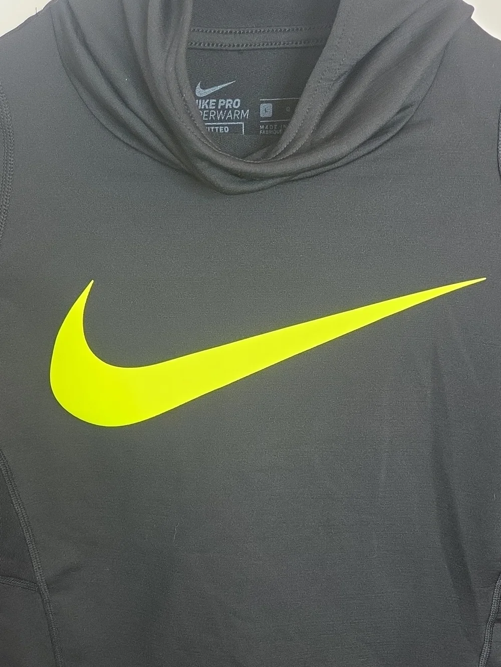 Boys Nike Pro Hyperwarm Dri Fit Fitted Hoodie Black Neon Yellow Thumbholes Large